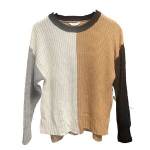 Time and Tru Women’s Large Color Block Sweater NWT Gray Black Brown White